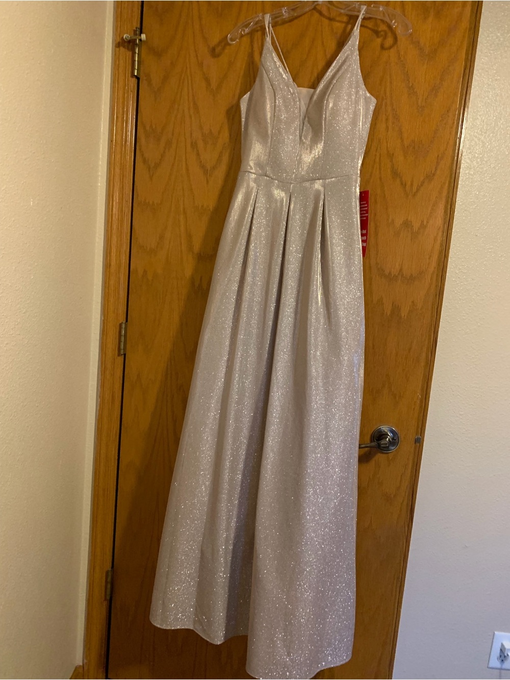 Maxi Dress with V-Neck in Shimmery Silver